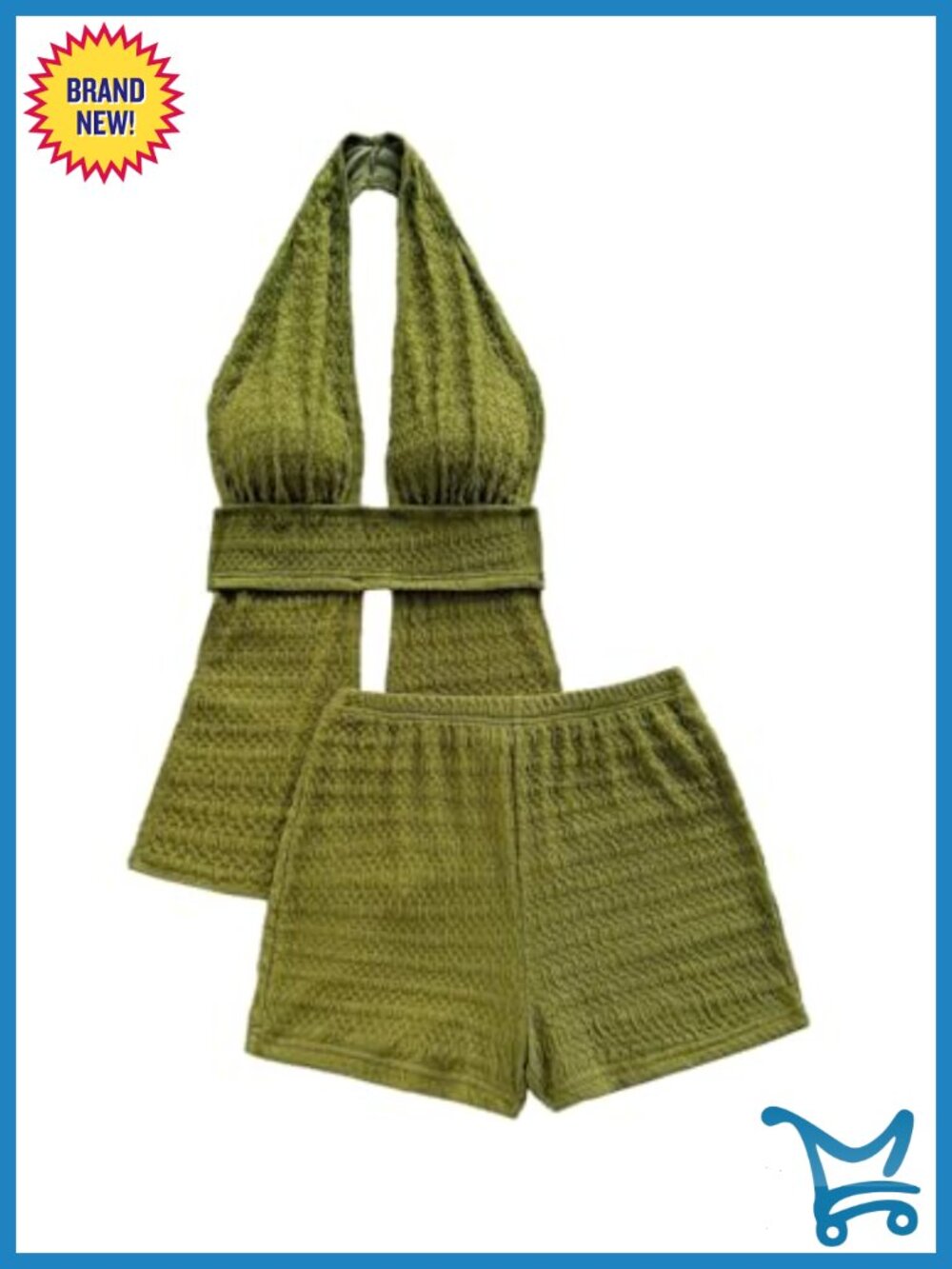 Women 2 Piece Halter Top Shorts Set Textured Split Hem Summer Vacation
